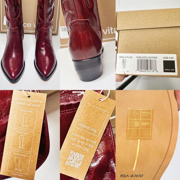 NWT Dolce Vita Mirla Extra Wide Calf Oxblood Leather Knee High Western Boots 9.5 - Picture 12 of 15